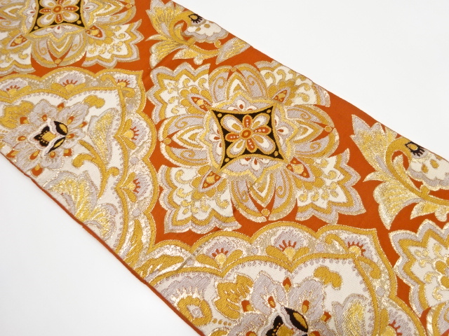 JAPANESE KIMONO / ANTIQUE FUKURO OBI / WOVEN FLOWER CREST